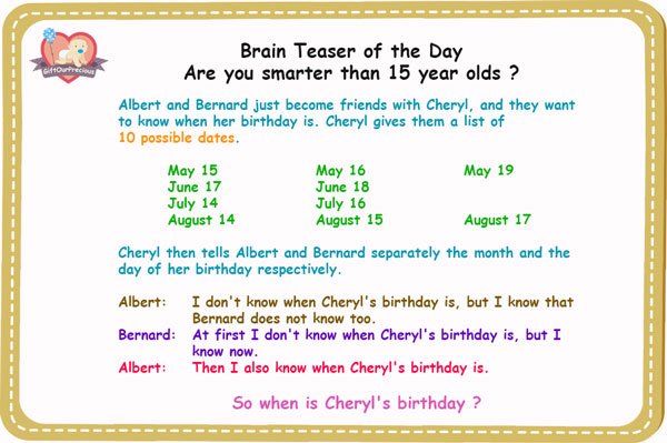 [Lời giải] Bài toán tìm sinh nhật của Cheryl