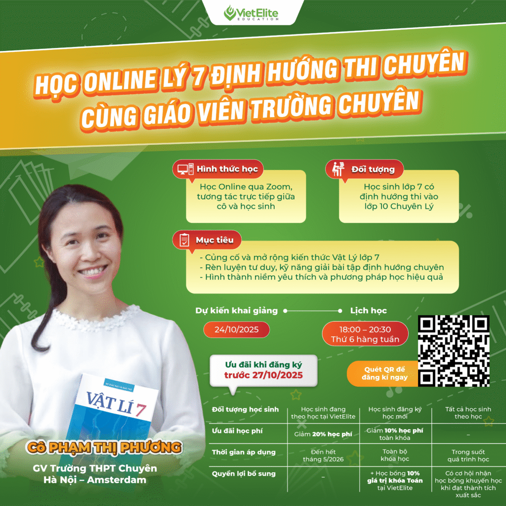 Vietelite tuyển sinh lớp Lý 7 online đầu tiên định hướng thi Chuyên