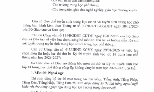 Công văn số 379/SGDĐT-QLT công bố môn thi thứ 3 lớp 10 Hà Nội